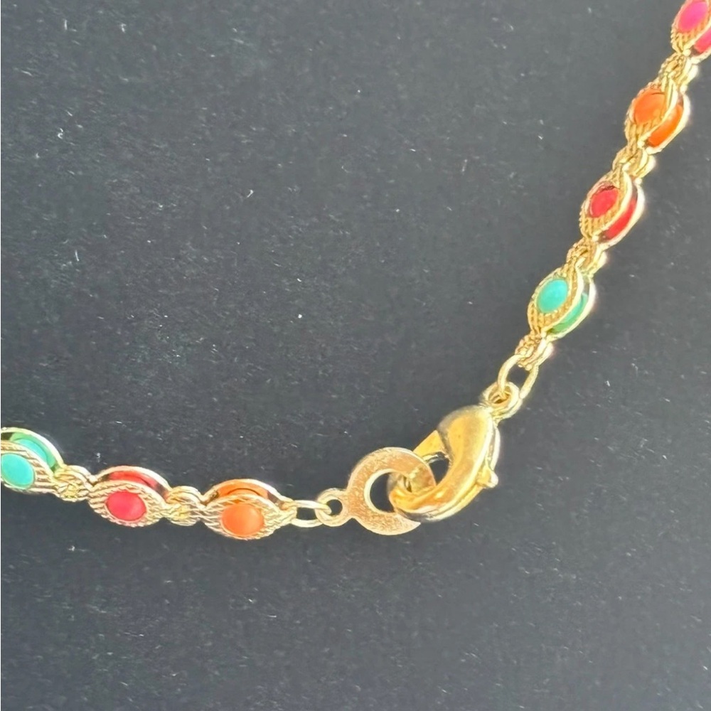 Gold Plated Rainbow Beaded Station Necklace Colorful Dainty Chain NWT - Picture 7 of 10